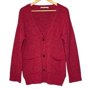 Chiaramente Womens Wool Blend Long Sleeve Knit Cardigan Size S Red Pocket Button